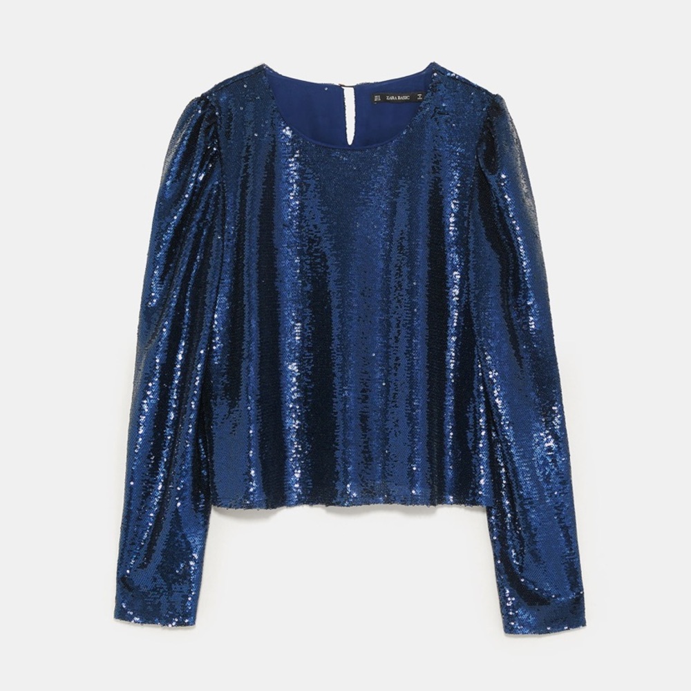 Zara Navy Sequin Top